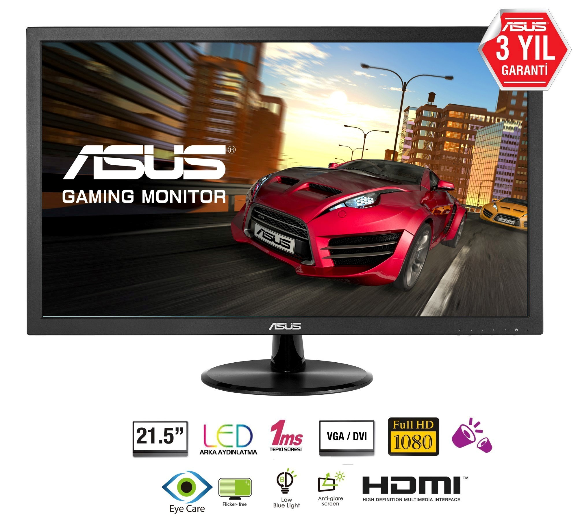 ASUS 21,5 Vp228He Gaming, Led 1920X1080 1Ms 3Yıl Hdmı,Vga Mm  Eyecare, Flicker-Free,Düşük Mavi Işık 