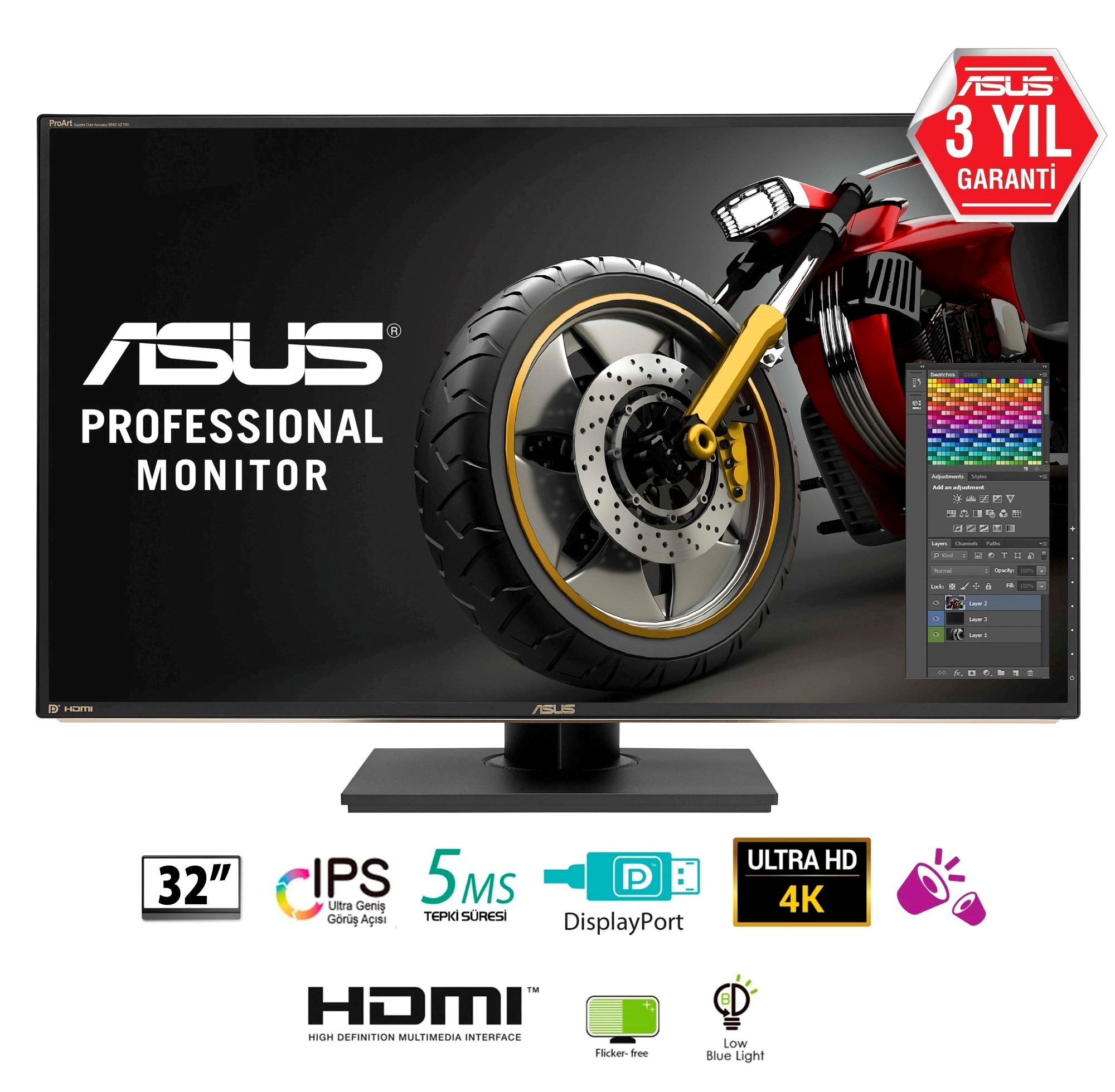 ASUS 32.0 Asus Pa329Q 5Ms 3840X2160 4Hmdı Dp Mınıdp Usb Monıtor