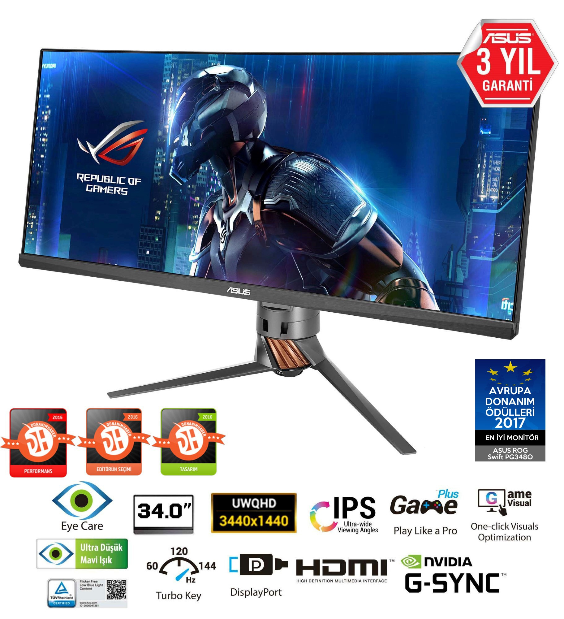 ASUS ROG Swift PG348Q 34 inç 1ms (HDMI+Display) G-Sync Ultra Wide QHD Curved Oyuncu Monitör