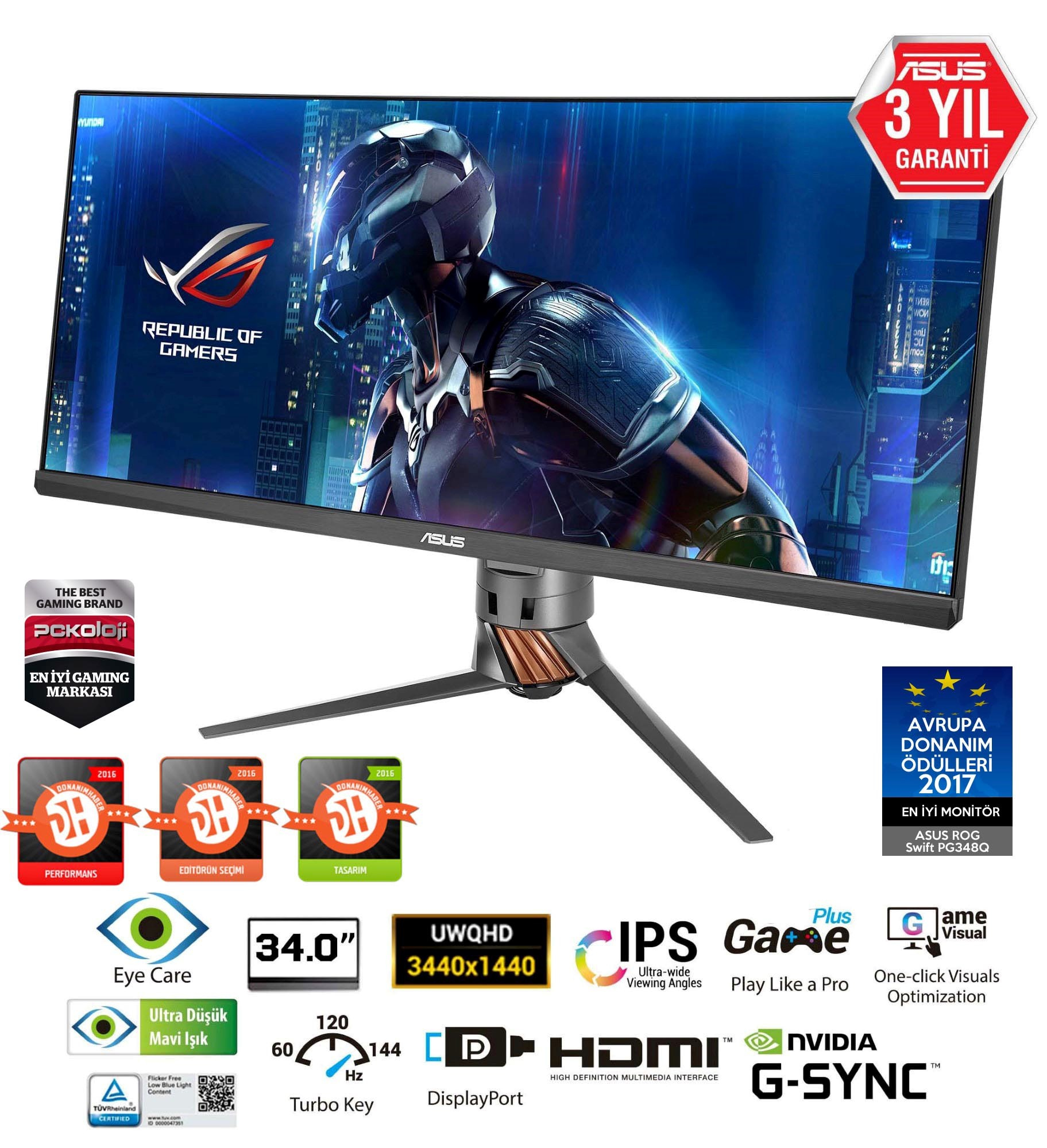 ASUS ROG Swift PG348Q 34 inç 1ms (HDMI+Display) G-Sync Ultra Wide QHD Curved Oyuncu Monitör