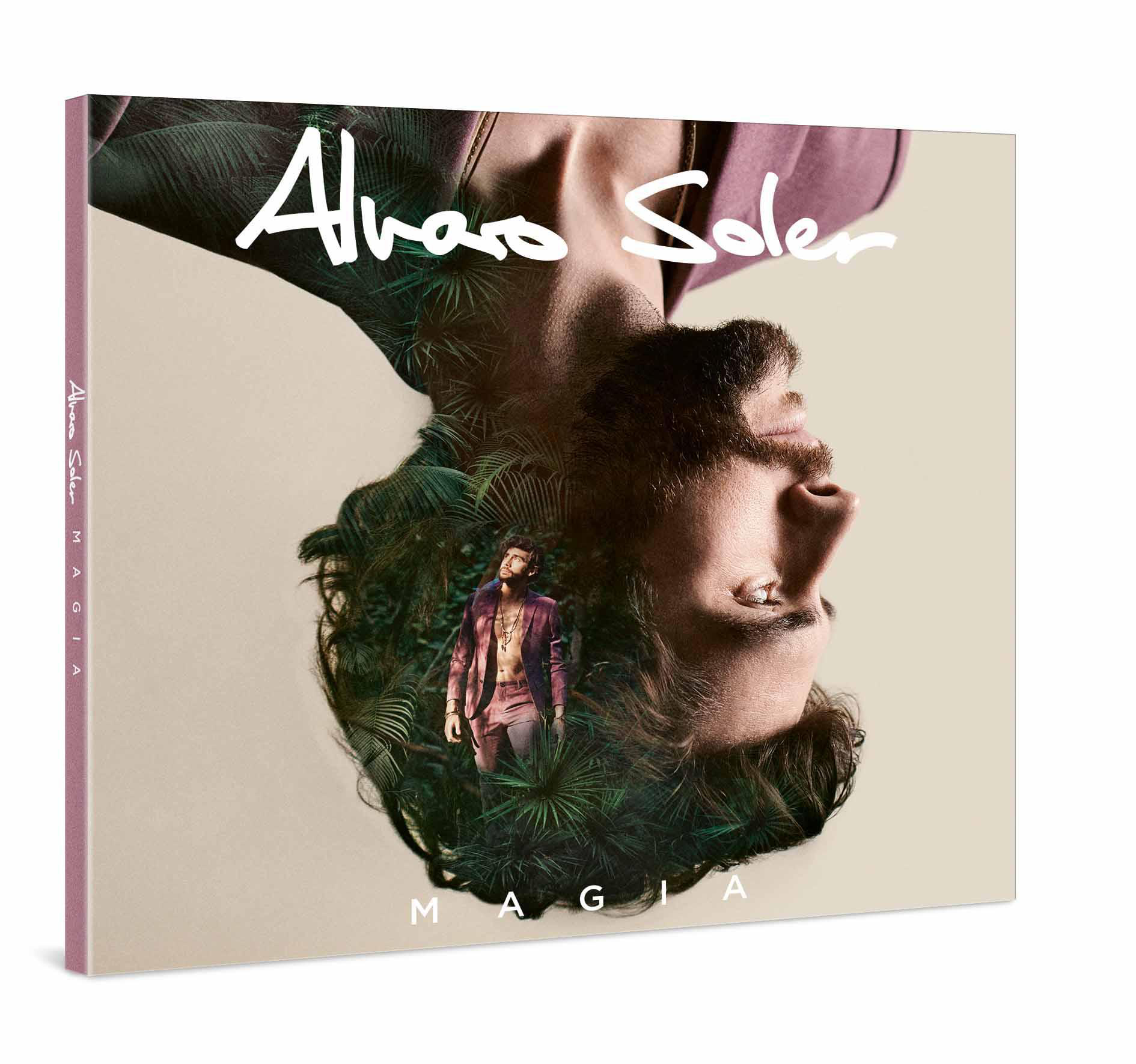 Albumcover für 'Magia' von Alvaro Soler. Es zeigt sein auf dem Kopf stehendes Gesicht.