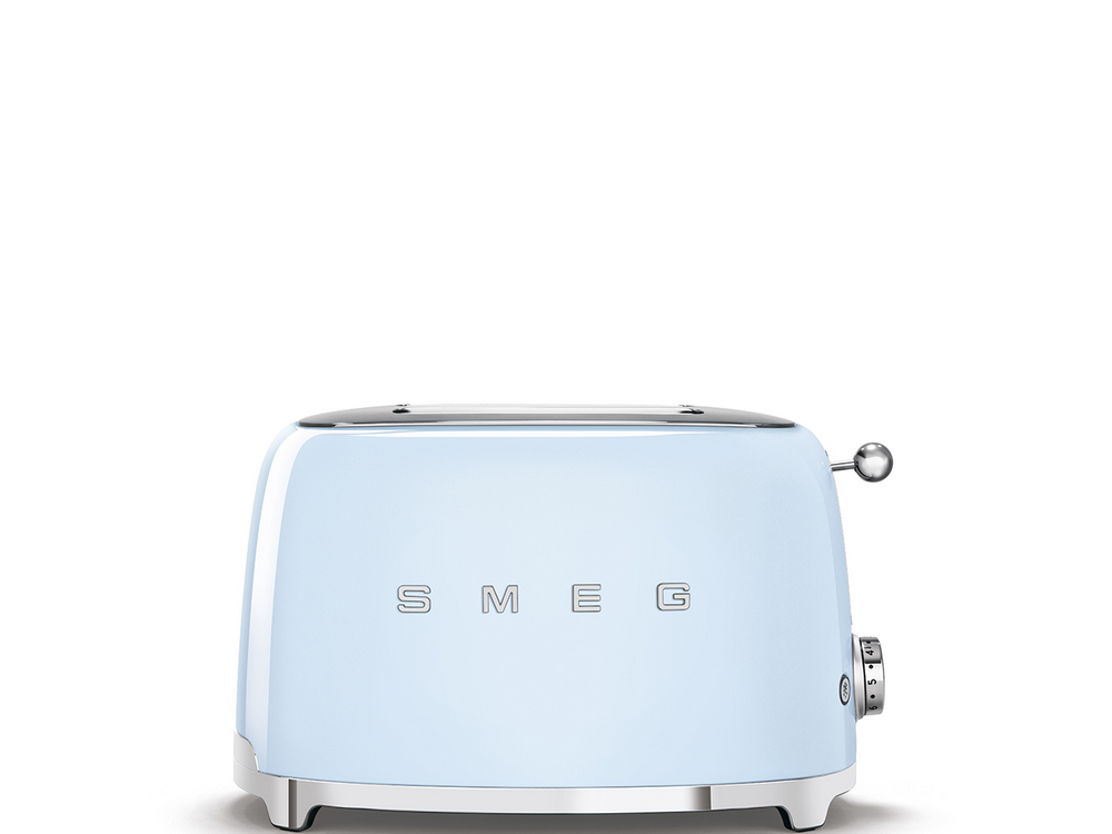 Tostadora - Smeg TSF01PBEU, 950 W, 2 rebanadas, 2 ranuras, 50's Style, Acabado brillante, Azul