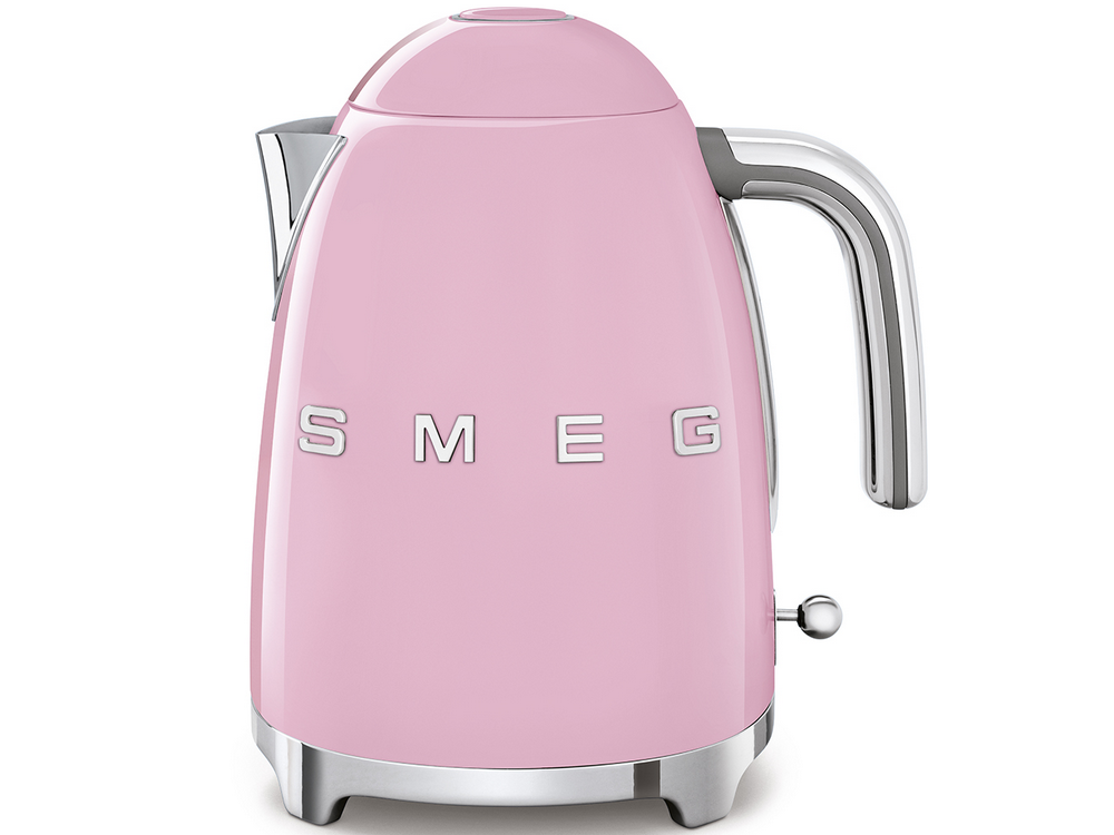 Hervidor de agua - Smeg KLF03PKEU, 1.7 l, Retro, 2400 W, Con cable, Acero inoxidable, Rotación 360º, Rosa