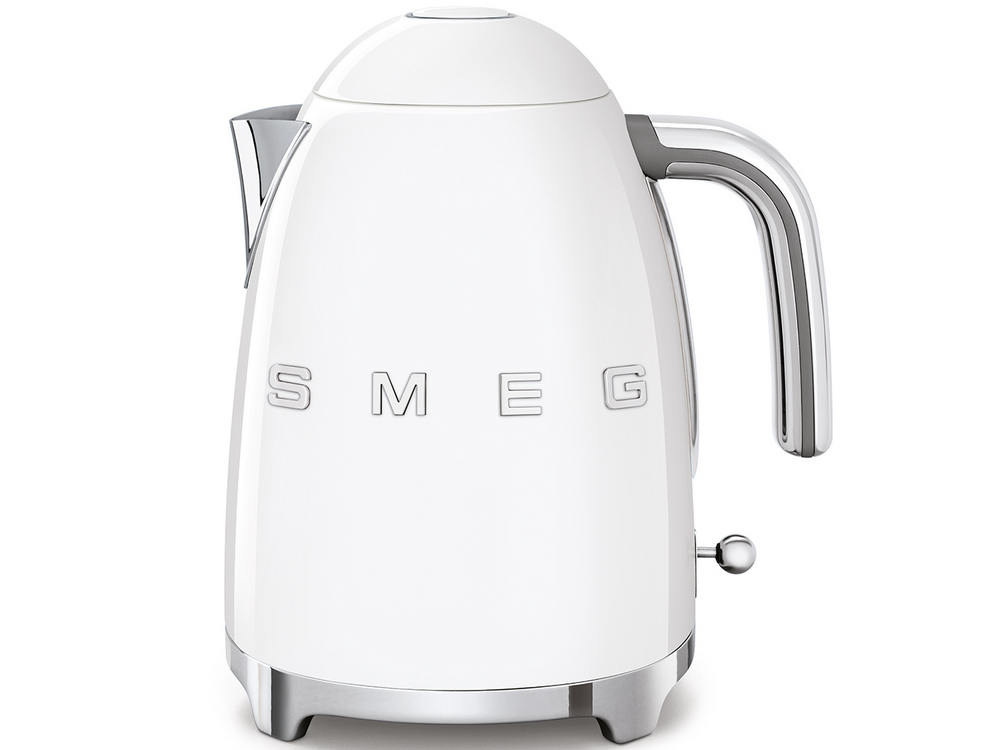 Hervidor de agua - Smeg KLF03WHEU, 1.7 l, Retro, 2400 W, Con cable, Acero inoxidable, Rotación 360º, Blanco