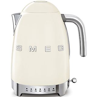 Hervidor de agua - Smeg KLF04CREU, 1.7 l, Retro, 2400 W, Con cable, Acero inoxidable, Rotación 360º, Crema