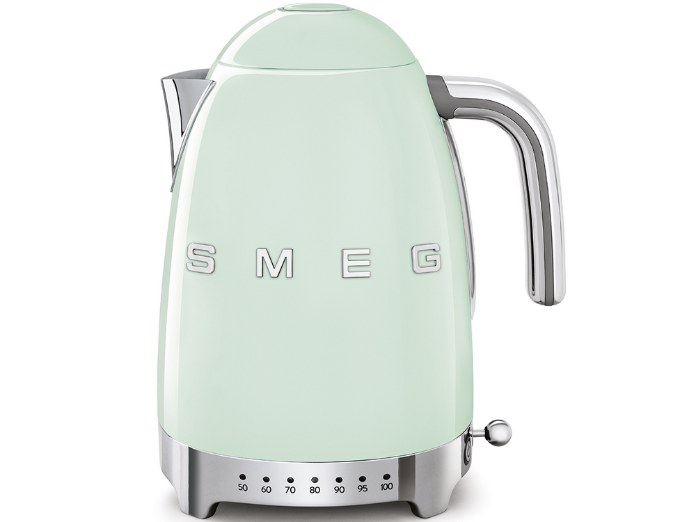 Hervidor de agua - Smeg KLF04PGEU, 1.7 l, Retro, 2400 W, Con cable, Acero inoxidable, Rotación 360º, Verde