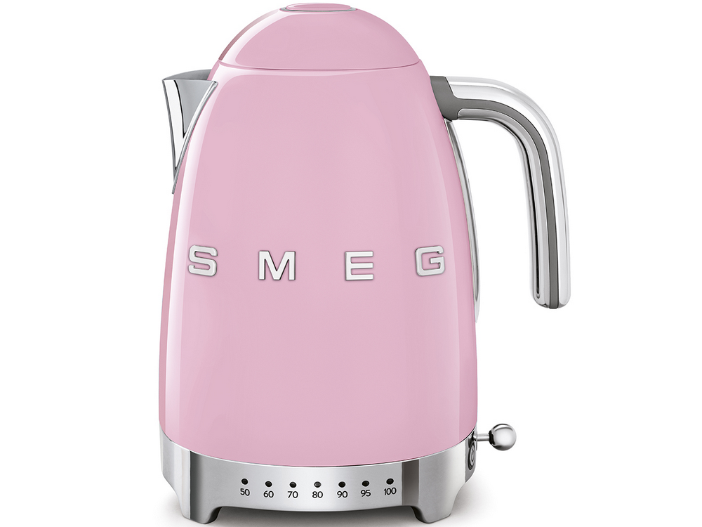 Hervidor de agua - Smeg KLF04PKEU, 1.7 l, Retro, 2400 W, Con cable, Acero inoxidable, Rotación 360º, Rosa