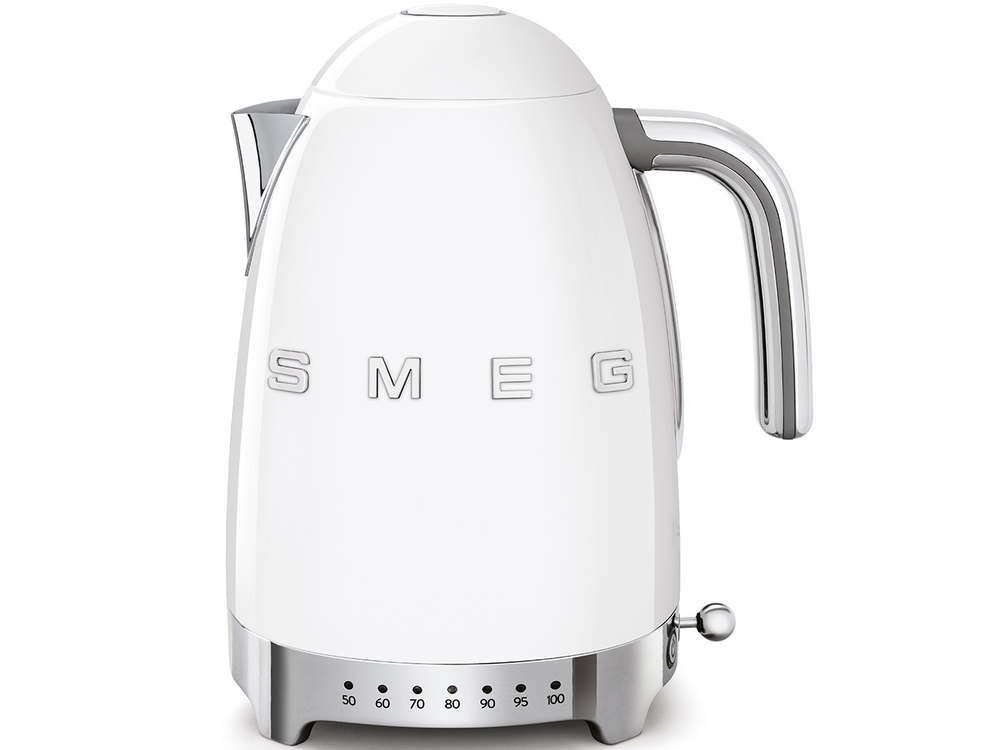 Hervidor de agua - Smeg KLF04WHEU, 1.7 l, Retro, 2400 W, Con cable, Acero inoxidable, Rotación 360º, Blanco