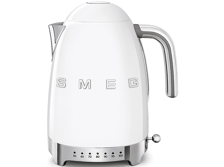 Hervidor de agua - Smeg KLF04WHEU, 1.7 l, Retro, 2400 W, Con cable, Acero inoxidable, Rotación 360º, Blanco