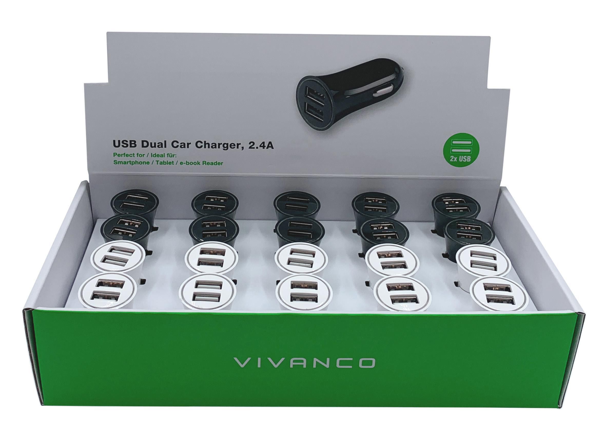VIVANCO Universal USB Volt Schwarz universal, KFZ 12 Watt, 12/24 Ladegerät Dual