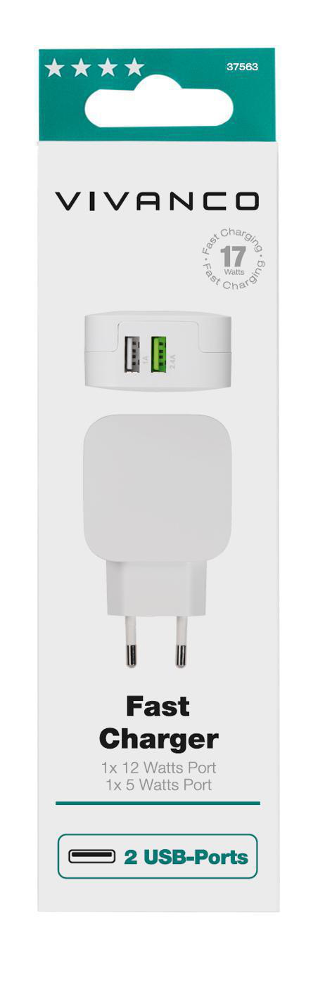 17 VIVANCO Ladegerät Weiß - 100 universal, USB 240 Watt, Volt