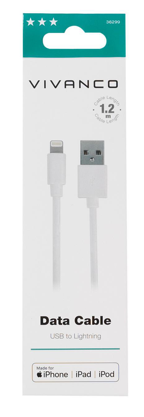 VIVANCO Lightning USB Datenkabel, Ladekabel, Weiß 1,2 m