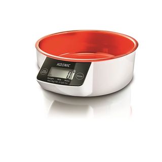 Balanza de cocina - Koenic KSS 3220, Hasta 5 kg, Función tara, Forma de bol, Gris/Rojo