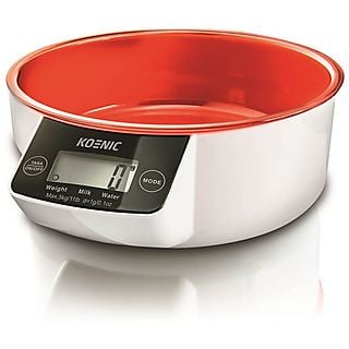 Balanza de cocina - Koenic KSS 3220, Hasta 5 kg, Función tara, Forma de bol, Gris/Rojo