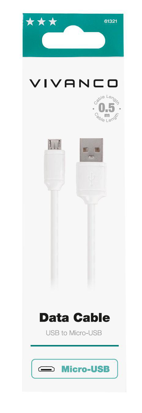 VIVANCO Micro Weiß USB, Ladekabel, 0,5 m,