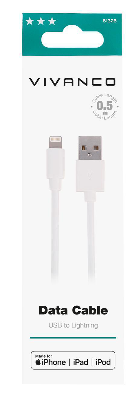VIVANCO Lightning USB, Ladekabel, 0,5 m, Weiß