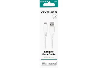 VIVANCO LongLife Lightning USB, Datenkabel, 2,5 m, Weiß