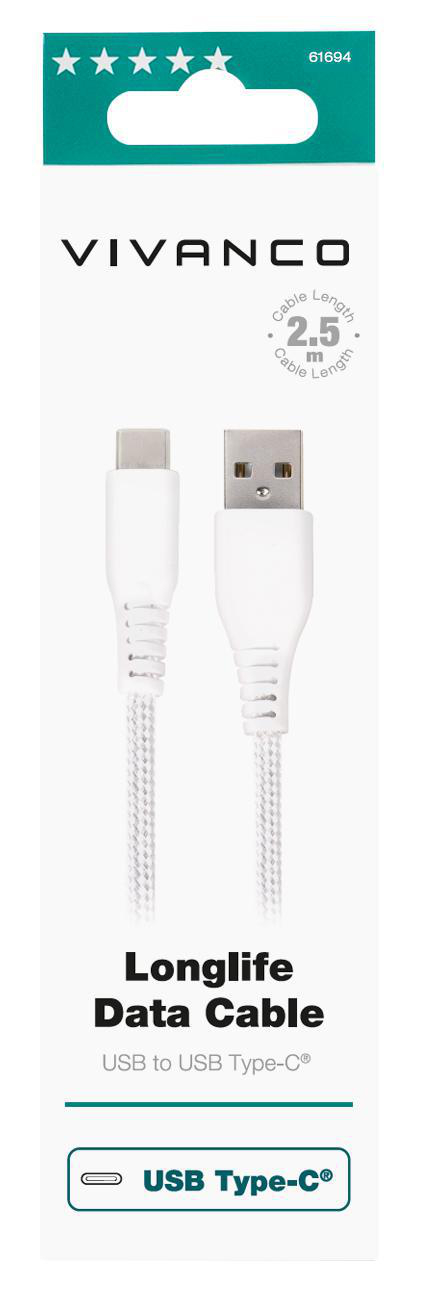 USB Type-C™, Schwarz m, Ladekabel, 2,5 LongLife VIVANCO