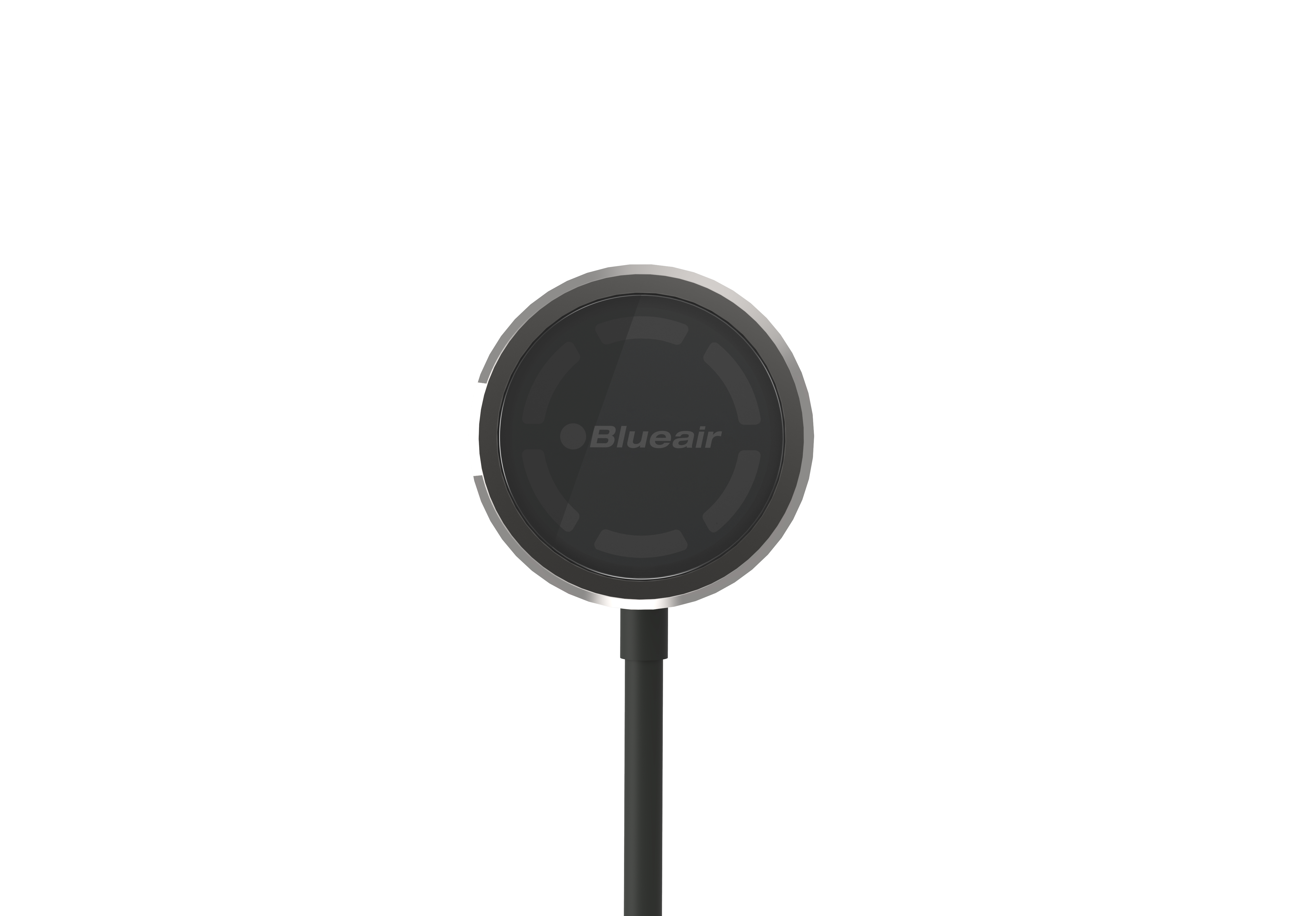 Blueair Luftreiniger-Sensor mit Blueair-Logo auf weißem Hintergrund.