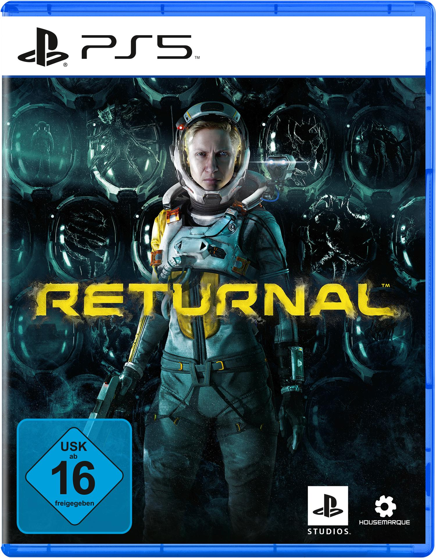 PS5-Spielecover. Zeigt eine Weltraumanzug-Figur mit dem Spieletitel 'Returnal'.