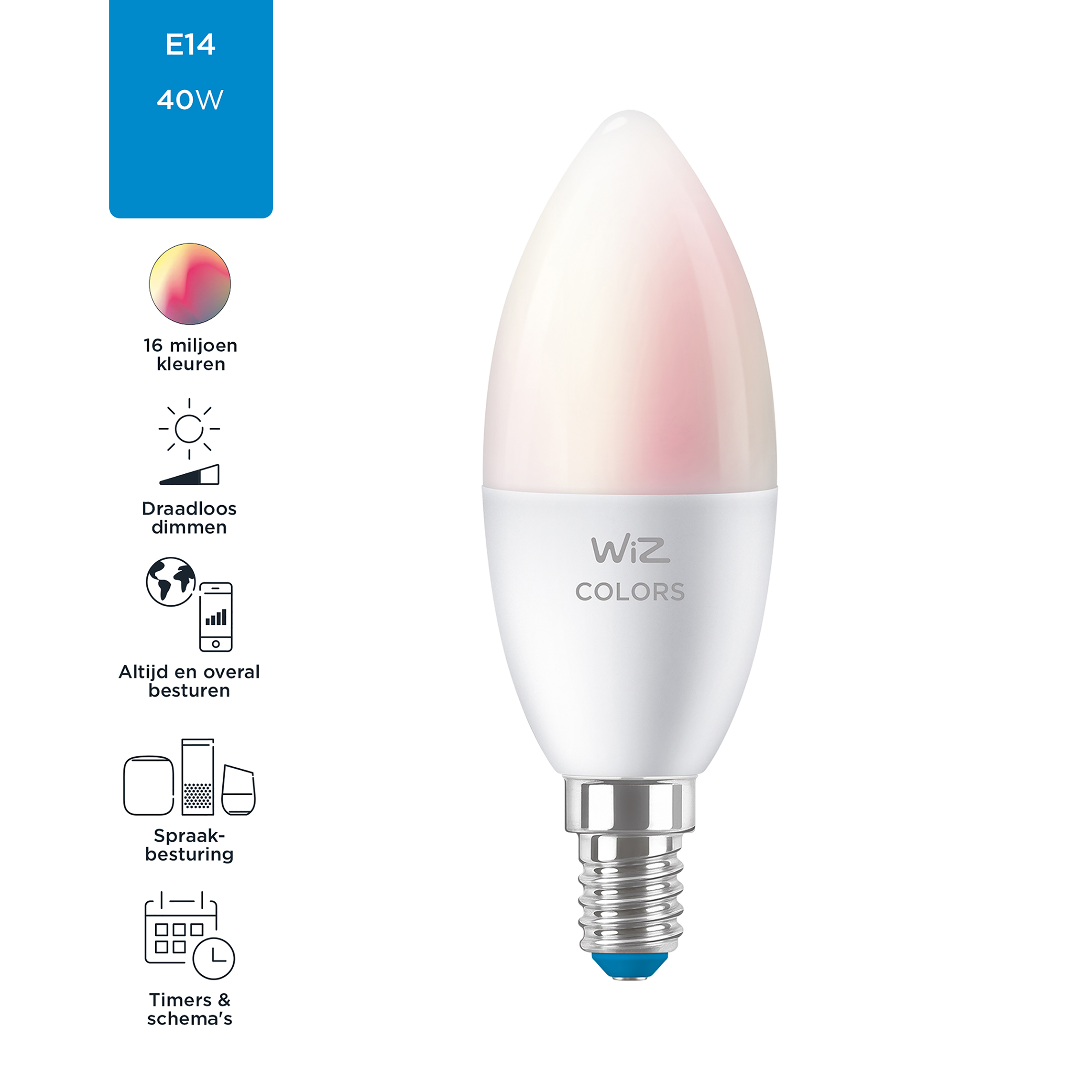 A smart light bulb with various icons on the side.