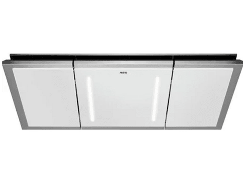 Campana - AEG DCK5281HG, De techo, 720 m³/h, 210W, 120 cm ancho, Hob2Hood, Blanco