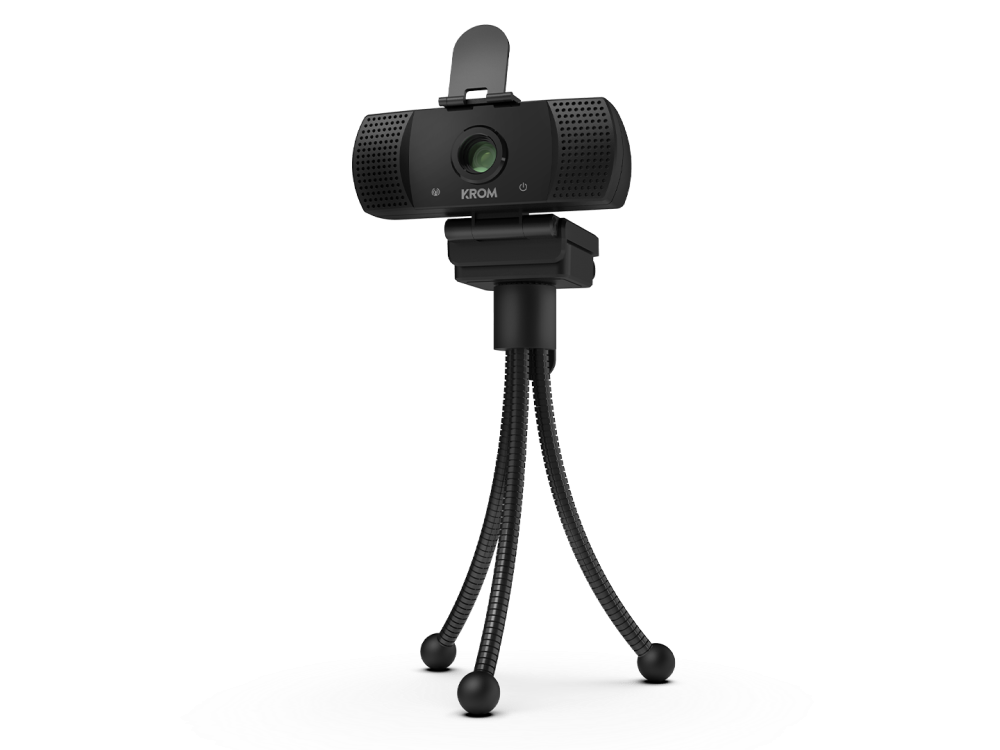 Webcam - Krom Kam, Full HD, 30 FPS, Con micrófono, Ángulo 110º, Para Mac/Windows/Android/Linux, Negro