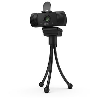 Webcam - Krom Kam, Full HD, 30 FPS, Con micrófono, Ángulo 110º, Para Mac/Windows/Android/Linux, Negro