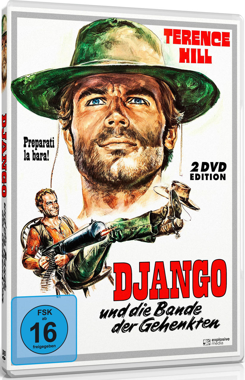 DVD-Cover: Django, mit Gesicht des Schauspielers, Waffe unten und roter Schrift.
