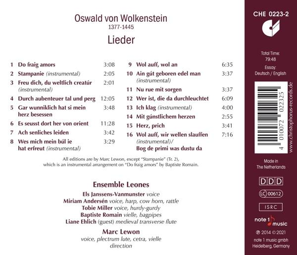 Albumcover mit Text und einer Liste von Liedern.