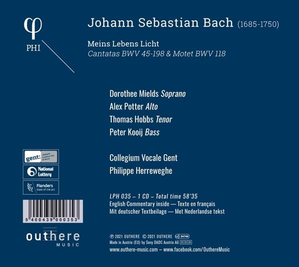 CD-Cover mit Text: Johann Sebastian Bach, Meins Lebens Licht und Namen der Interpreten.