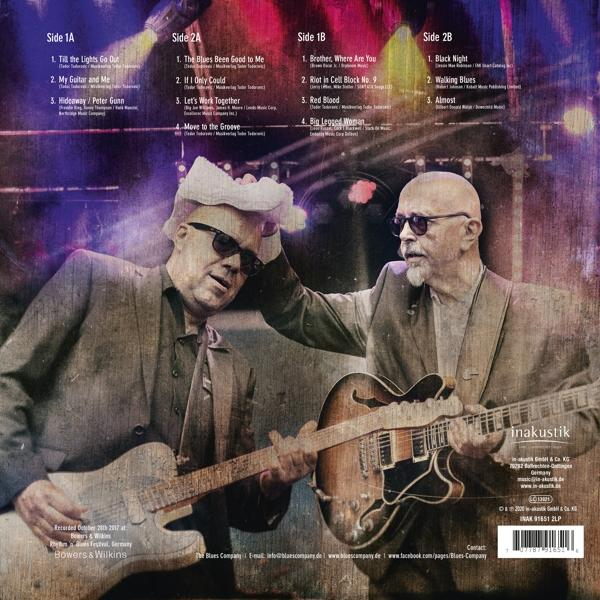 Zwei Männer mit Gitarren auf einer Bühne, ein Blues Company Albumcover.