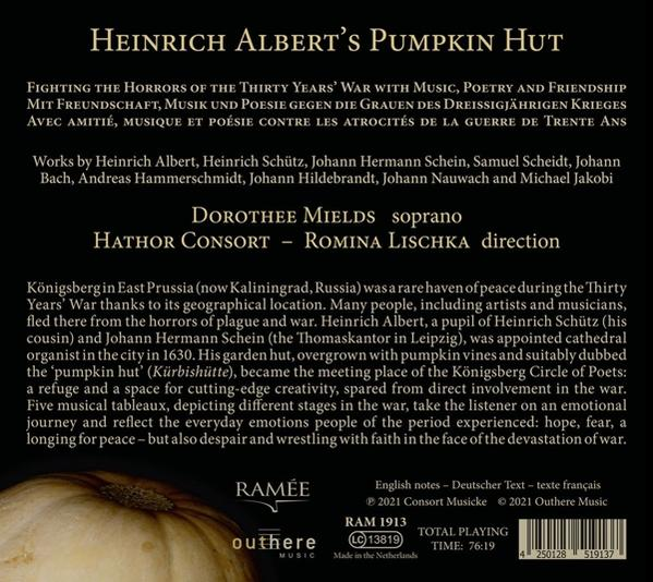 Rückseite einer CD. Text beschreibt Musik, Interpreten und einen Kürbis.