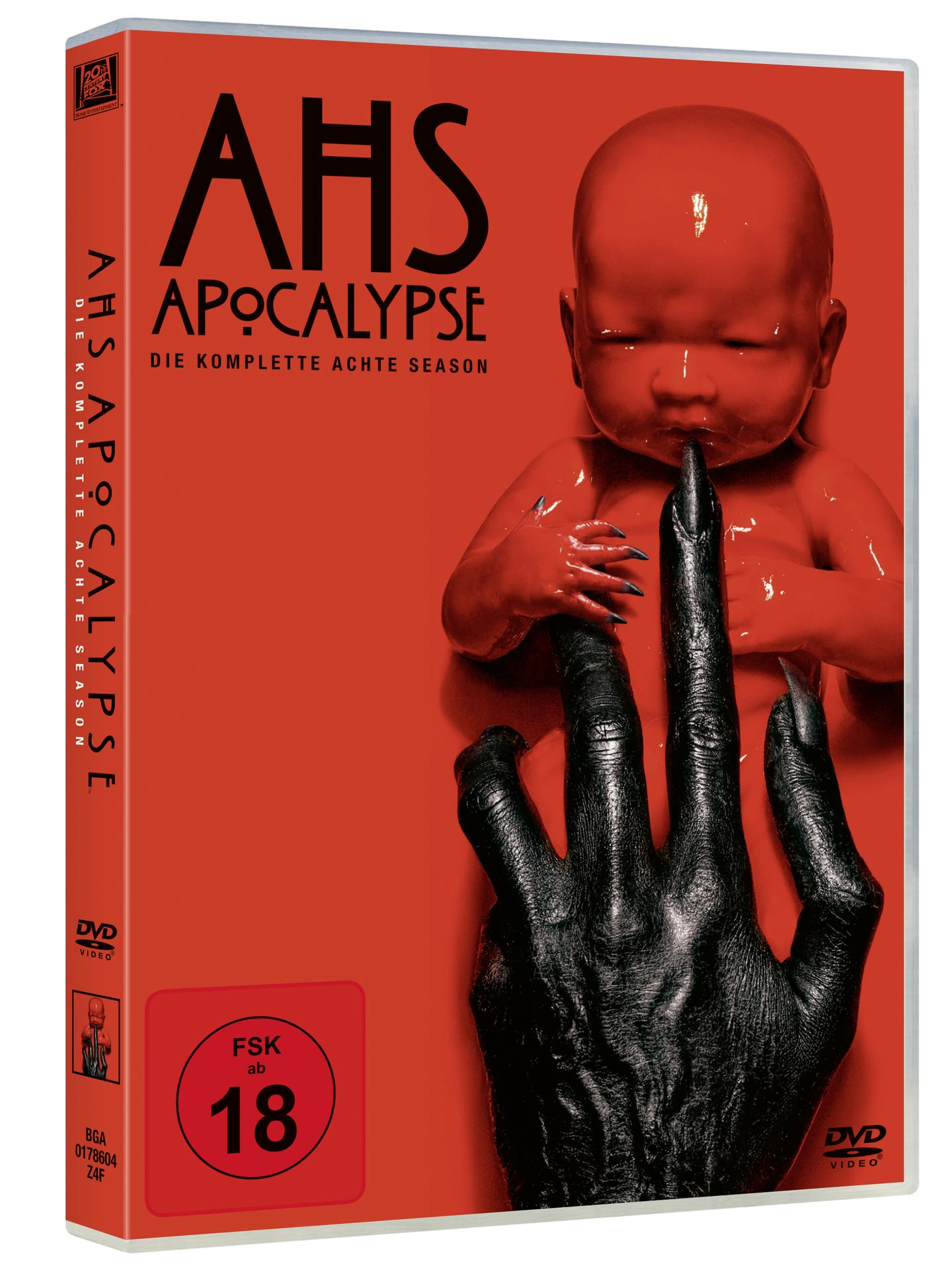 DVD-Hülle für American Horror Story: Apocalypse, zeigt ein Baby und eine schwarze Hand.