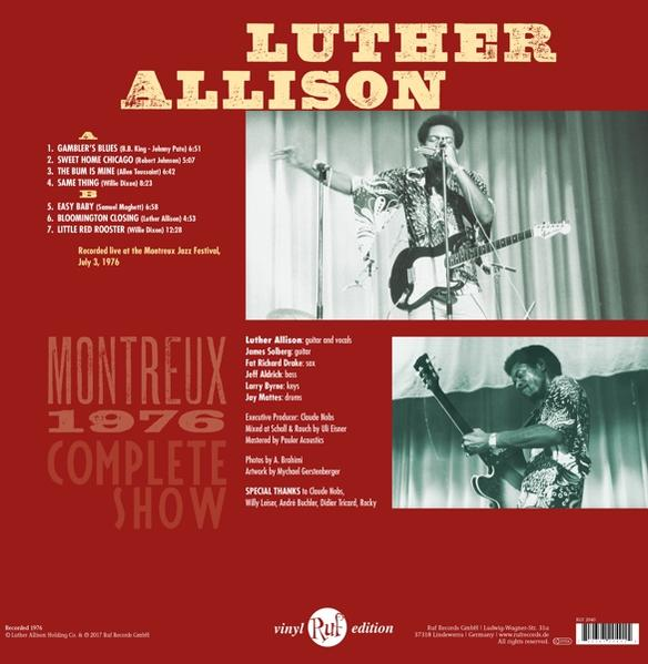 Luther Allison Albumcover, Montreux 1976 komplette Show. Ein Mann mit Gitarre.