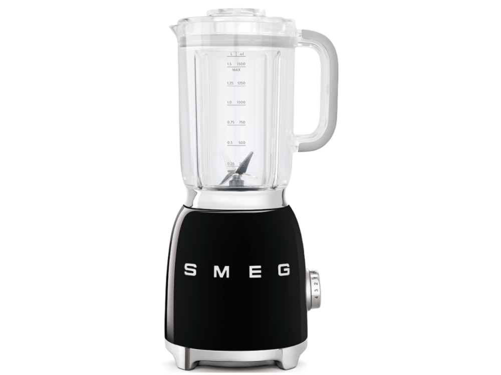 Batidora de vaso - Smeg BLF01BLEU, 800 W, 1.5 l, 18000 RPM, 4 Velocidades, Función Pulse, Negro