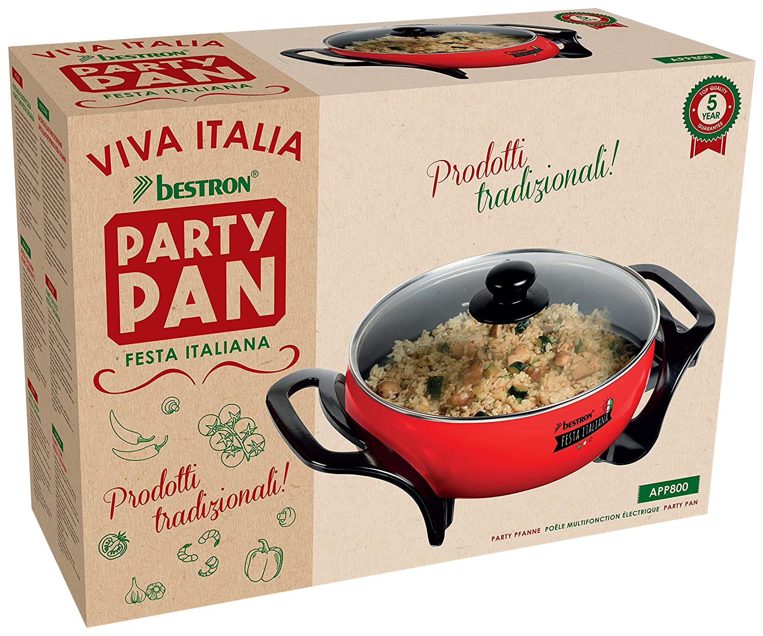 BESTRON APP800 Festa Italiana Elektromos Party serpenyő, piros