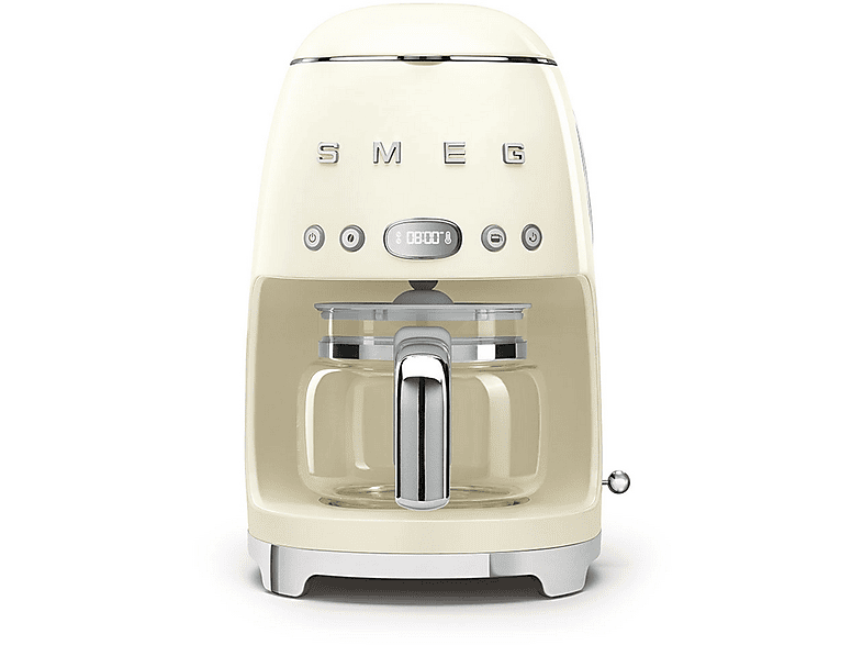 Cafetera de goteo - Smeg DCF02CREU, 50's Style, 1050 W, 10 tazas, 1.4 l, 8 funciones, Filtro permanente, Crema