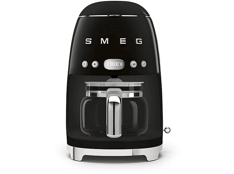 Cafetera de goteo - Smeg DCF02BLEU, 50's Style, 1050 W, 10 tazas, 1.4 l, 8 funciones, Filtro permanente, Negro