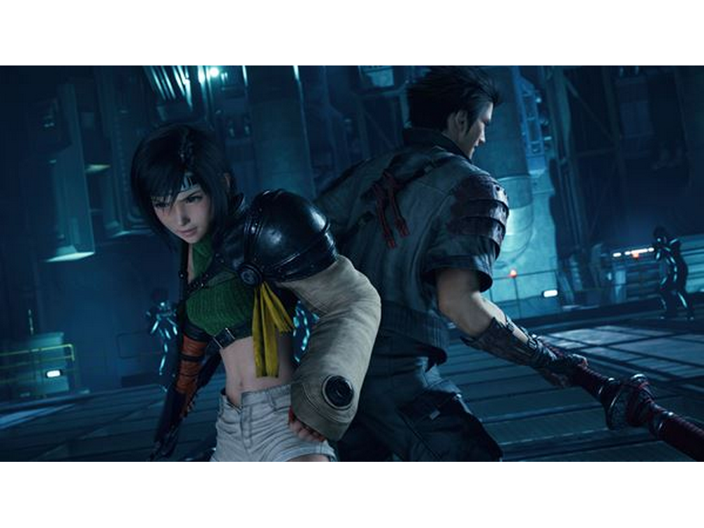 Dos personajes de un videojuego, uno con una espada y otro con un arma.
