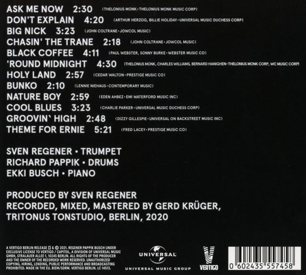 Rückseite einer CD-Hülle mit einer Liste von Songs und Credits.