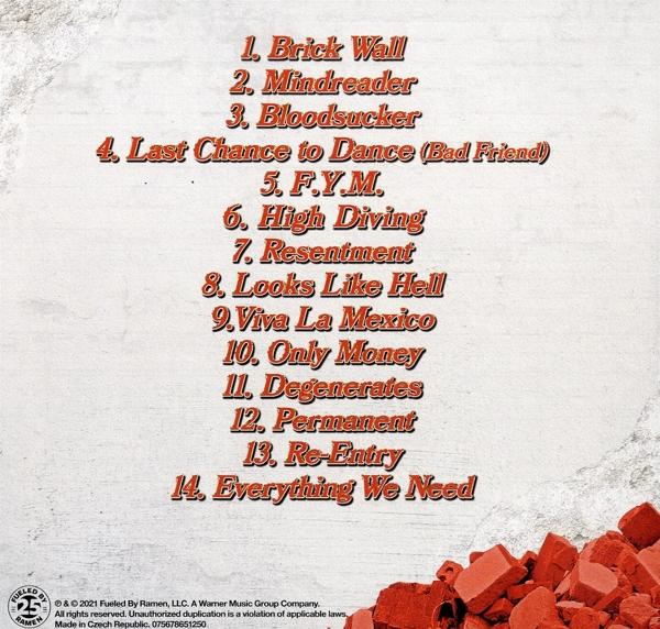 Albumcover mit Titelliste. Titel sind von 1 bis 14 nummeriert.