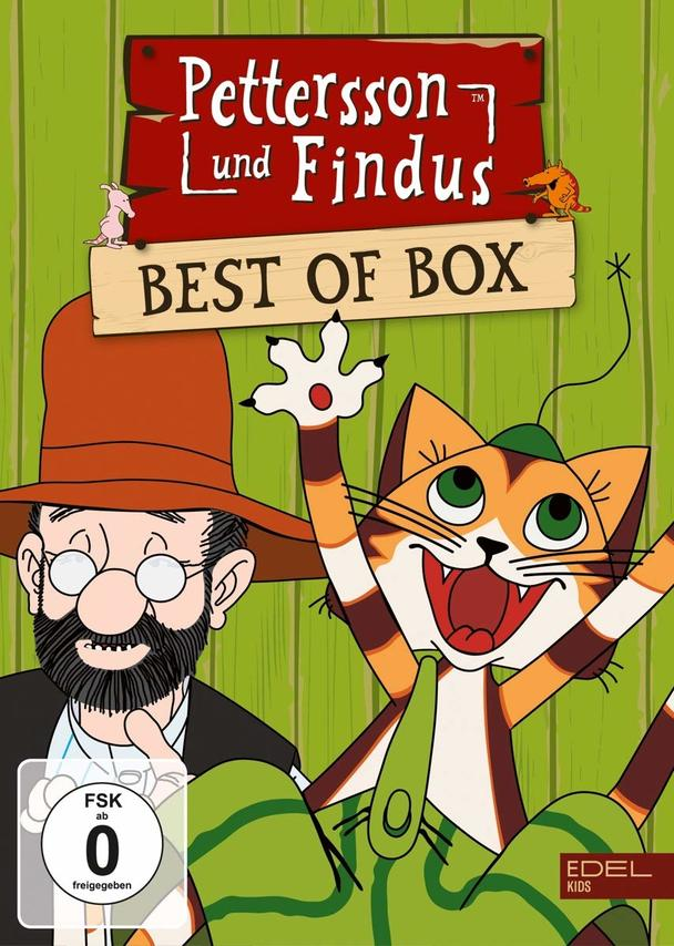Albumcover mit Zeichentrickfiguren und Text. Titel: Pettersson- und Findus Best of Box.