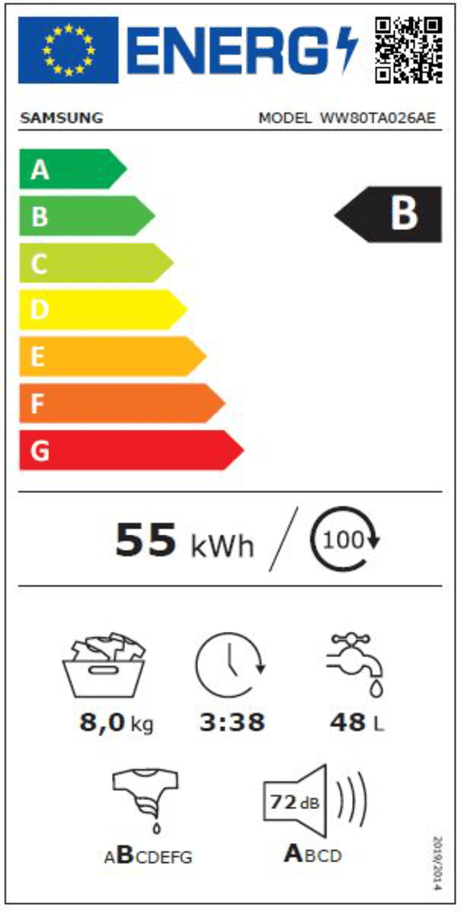 Lavadora carga frontal  Samsung WW80TA026AE/EC, 8 kg, 1200 rpm,  EcoBubble™, Programas de vapor, Blanco