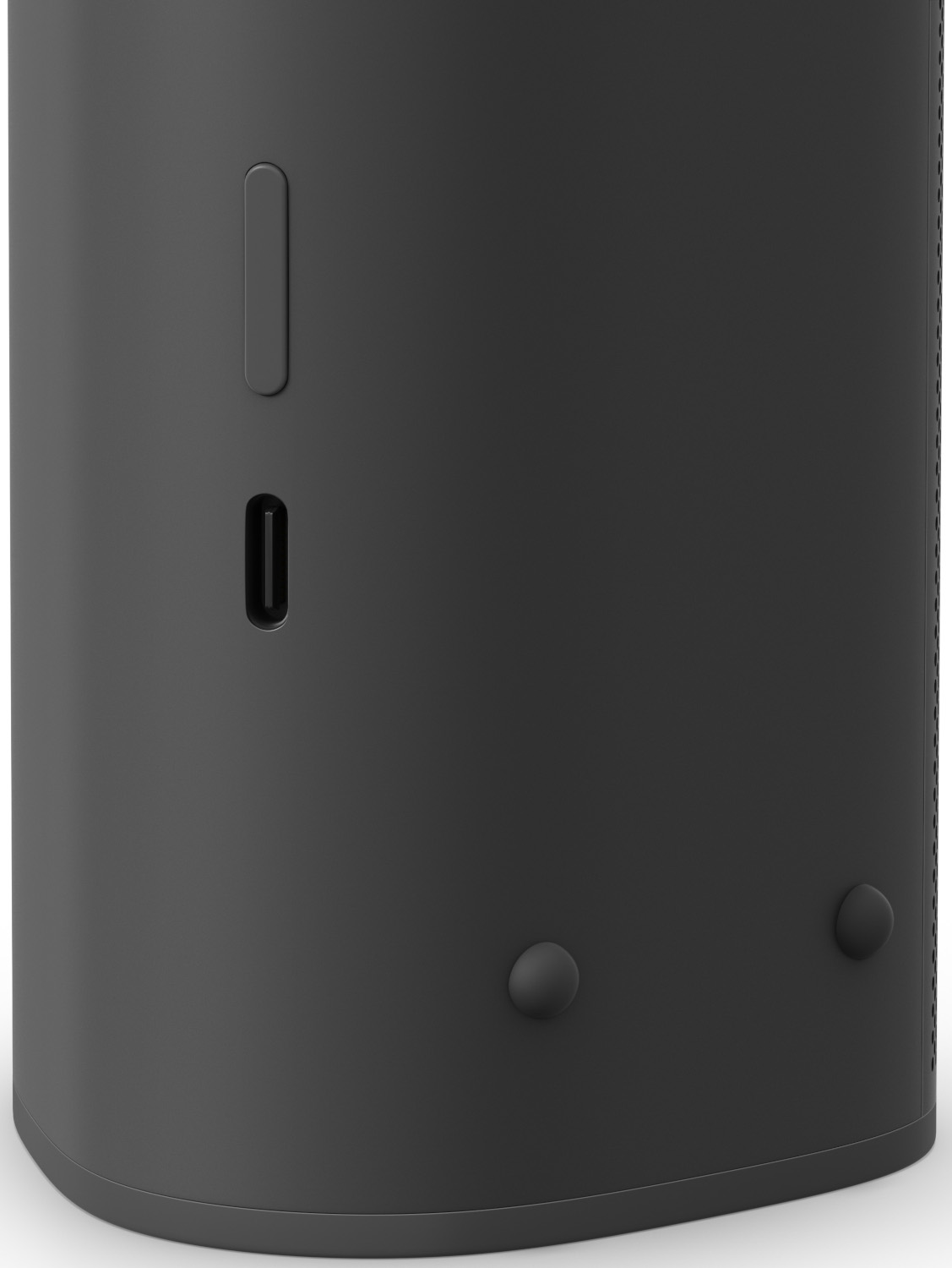 Een zwart cilindrisch apparaat met poorten en knoppen.