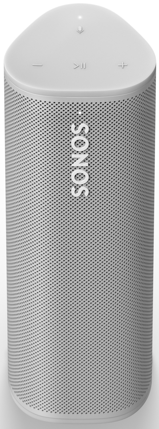 Un haut-parleur Sonos blanc avec des boutons de commande sur le dessus.