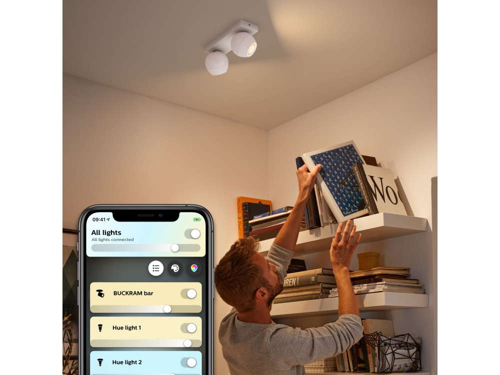 Foco - Philips Hue Buckram, 2 Focos, Inteligentes, Interior, Led, Luz blanca, Domótica, Blanco