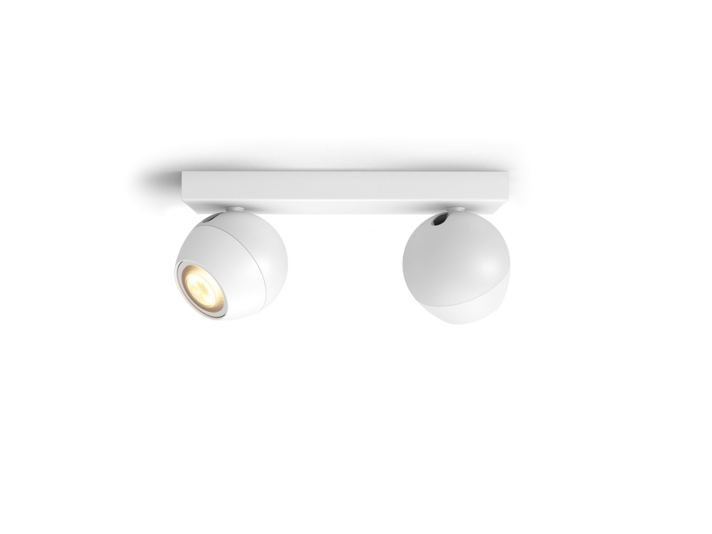 Foco - Philips Hue Buckram, 2 Focos, Inteligentes, Interior, Led, Luz blanca, Domótica, Blanco