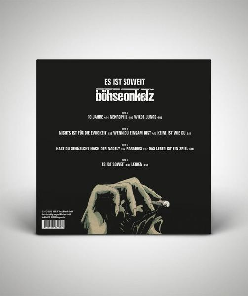 Rückseite des Albumcovers mit Titelliste und einer Hand.