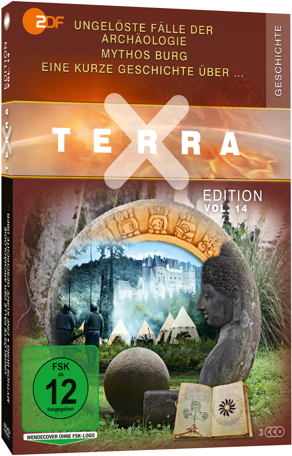 DVD-Cover mit Text auf Deutsch, Bildern eines Tempels und einer Statue.